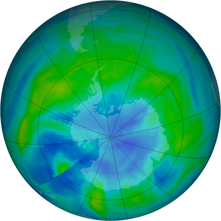 Antarctic ozone map for 13 April 1985